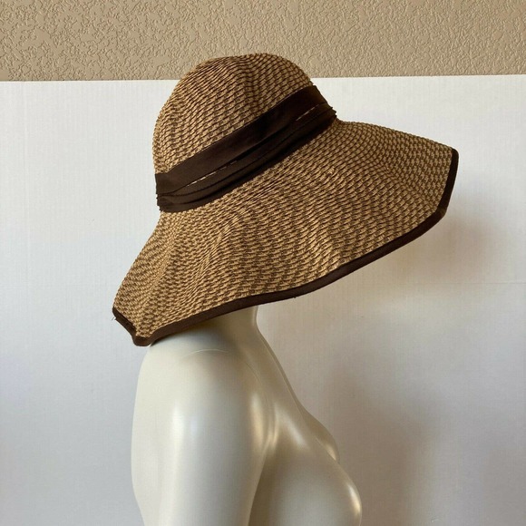 Floppy 100% Paper Straw Hat Obagj Medical Beach Brown Tan Tweed Pattern One SZ - Picture 2 of 8